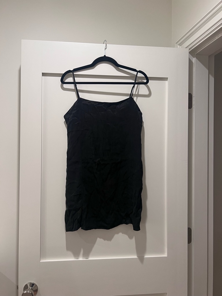 Zara Black Crinkled Spaghetti Strap Slip Dress